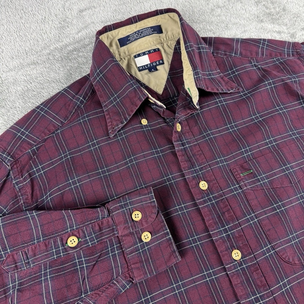 Tommy Hilfiger Long Sleeve Button Down Shirt Men's S Check Vintage 2000s Y2K